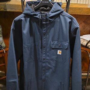 Carhartt Navy Hooded Work Shirt Jacket with Chest Patch